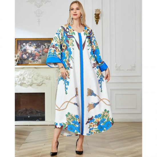 Elegant Abaya Dresses for Modern Muslim Women YPJ016 White Blue