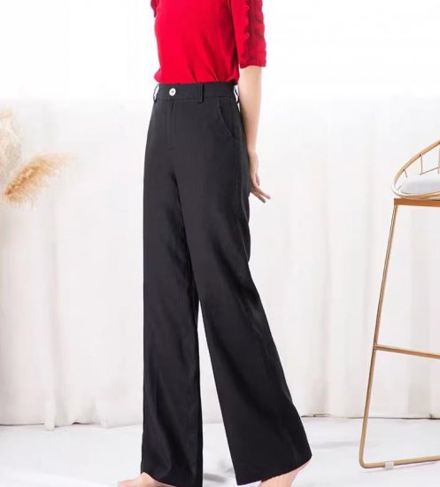 Linen Wide Leg Pants Summer Slim Casual Pants Black