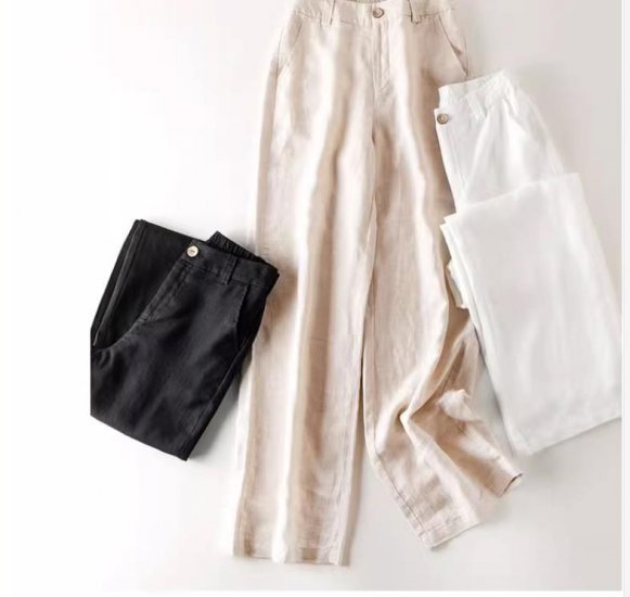 Linen Wide Leg Pants Summer Slim Casual Pants Apricot Color